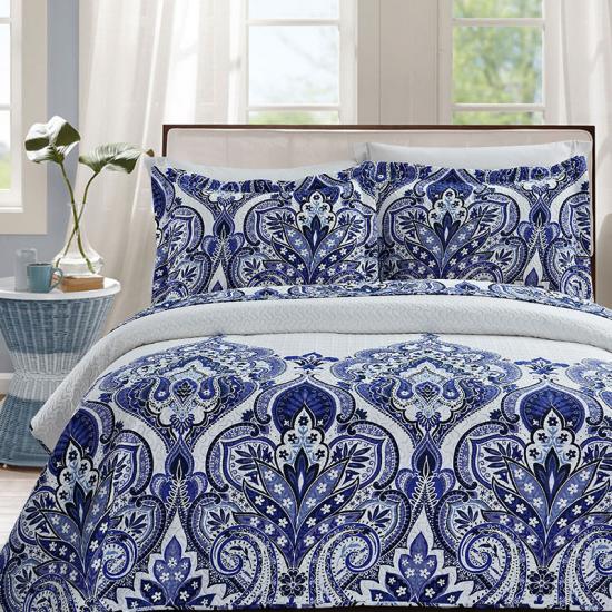 cxmicrotex Blue Damask Pinsonic Quilts ผ้าคลุมเตียงผ้าคลุมเตียง